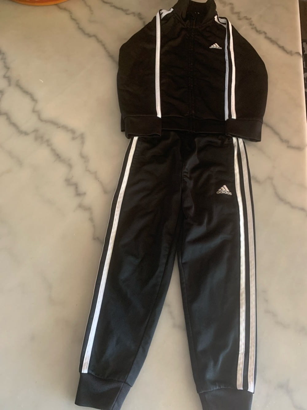 adidas Black Tracksuit with White Stripes